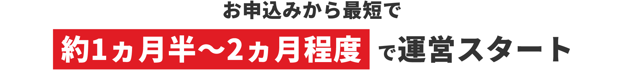 お申込みから最短で約1ヵ月半〜2ヵ月程度  で運営スタート